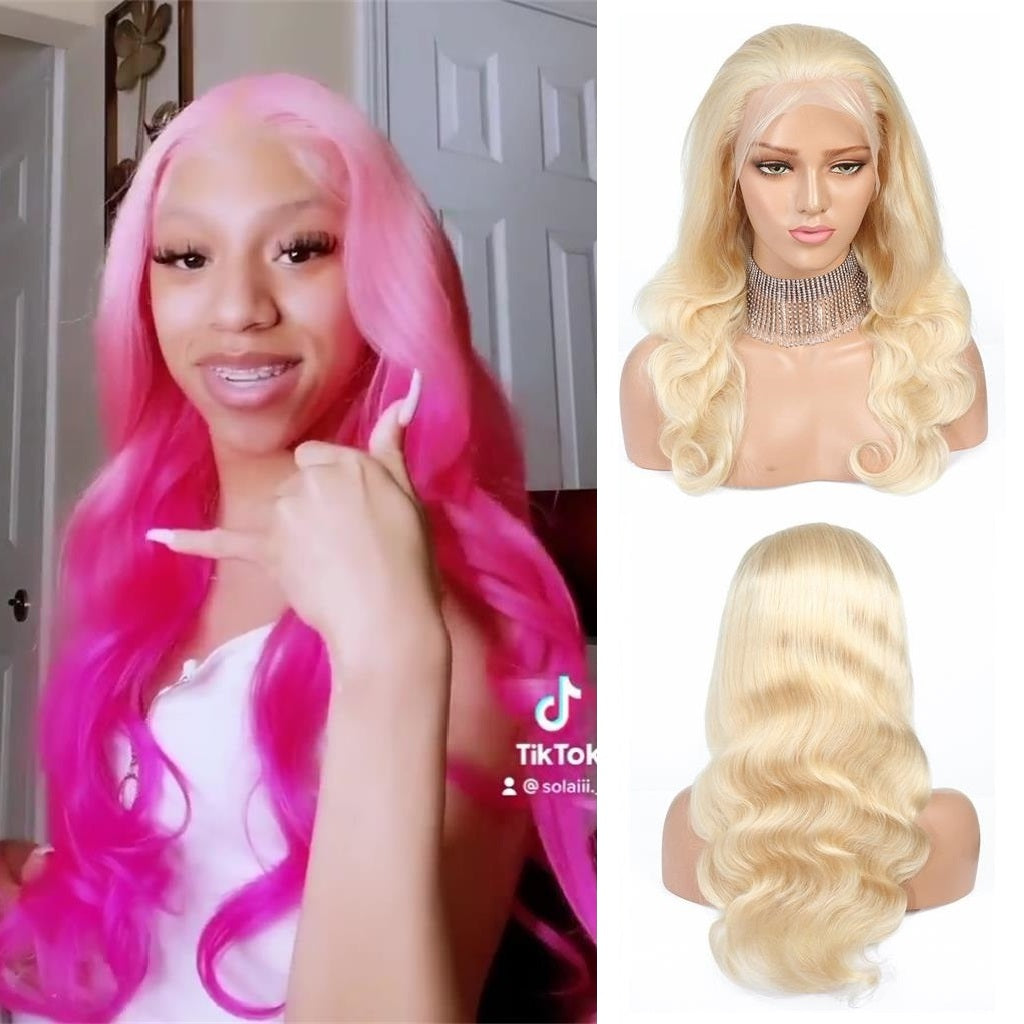 Pink 13x4 HD Lace Front Wig Body Wave Lace Front Wigs For Women 613 Co –  Mega Mart Center