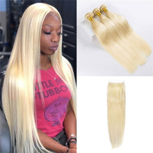 Load image into Gallery viewer, Blonde-613-human-hair-bundles-straight-with-lace-closure-deal