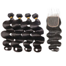 Load image into Gallery viewer, Brazilian-body-wave-virgin-hair-4-bundles-with-4x4-lace-closure-free-shipping-unprocessed-human-hair