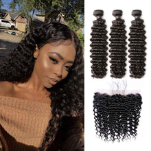 Load image into Gallery viewer, Brazilian-deep-wave-curly-virgin-hair-bundles-with-frontal-cheap-brazilian-hair-lace-frontal