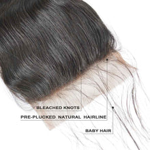 Load image into Gallery viewer, Brazilian-lace-closure-body-wave-virgin-hair-4x4-swiss-lace-with-baby-hair-bleached-knots