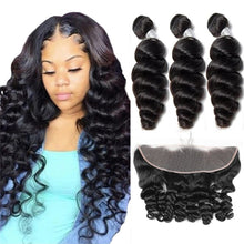 Load image into Gallery viewer, Brazilian-loose-wave-virgin-hair-bundles-double-machine-weft-human-hair-weaves-with-frontal-deal-best-hair-thick-and-full