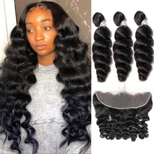 Load image into Gallery viewer, Brazilian-loose-wave-virgin-hair-bundles-double-machine-weft-human-hair-weaves-with-frontal-deal-best-hair