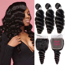 Load image into Gallery viewer, Brazilian-loose-wave-virgin-hair-bundles-with-cheap-human-hair-4x4-lace-closure-deal