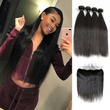 Load image into Gallery viewer, Brazilian-straight-virgin-hair-4-bundles-with-lace-frontal-deal-cheap-human-hair-on-sale