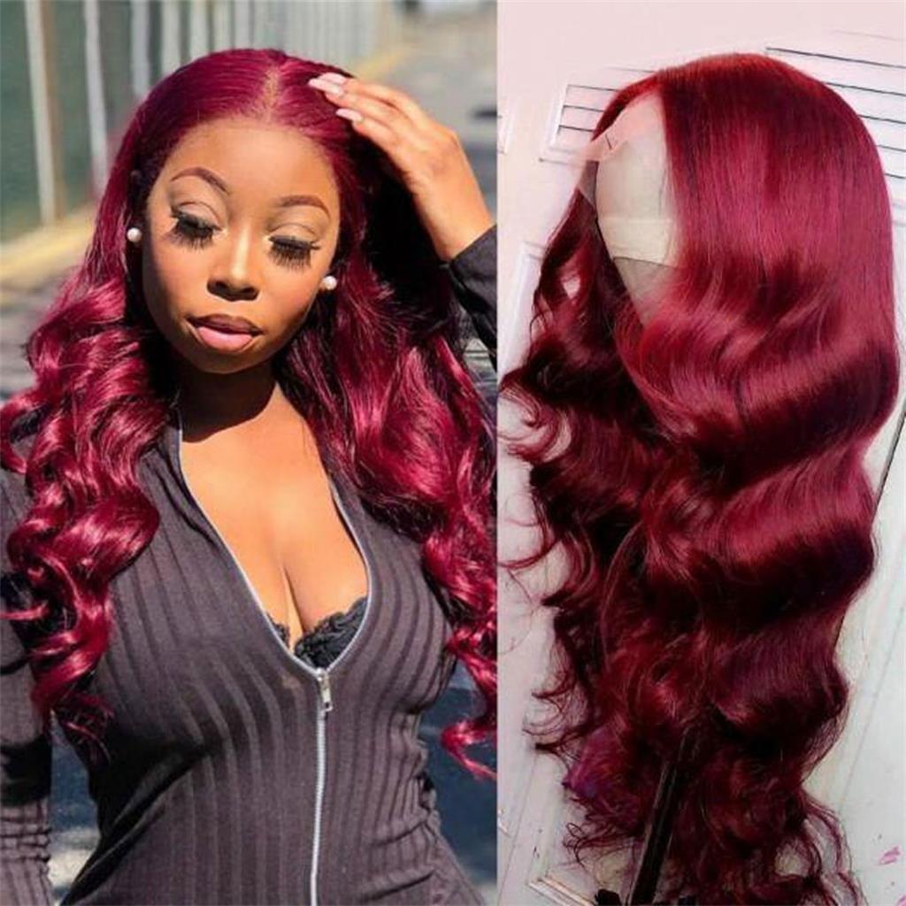 Dark Burgundy Color Body Wave Lace Front Wig With Bleached Knots [ULWIGS63]  - ULwigs