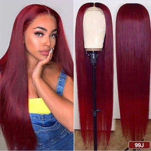 Load image into Gallery viewer, Burgundy-99J-lace-front-wig-180%-density-transparent-lace-straight-hair-wig