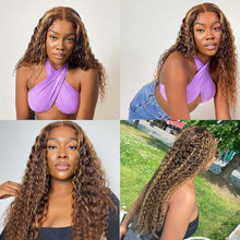 Load image into Gallery viewer, Highlight-4x4-Lace-Closure-Wigs-Honey-Blonde-Deep-Wave-Wigs-Transparent-Lace-Wig