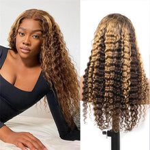 Load image into Gallery viewer, Highlight-Deep-Wave-Wigs-4x4-Lace-Closure-Wig-Honey-Blonde-Transparent-Lace-Wig-Custom-Wig