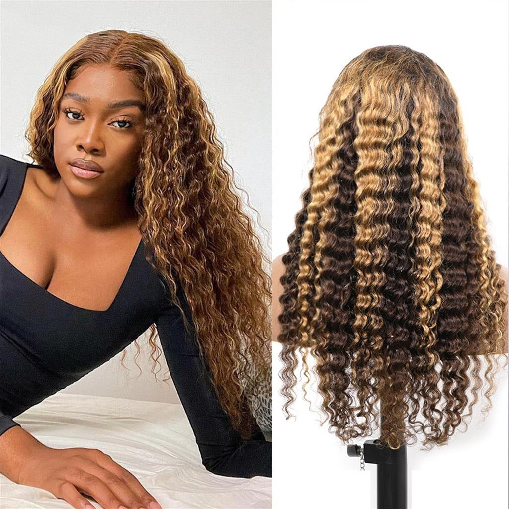 Highlight-Deep-Wave-Wigs-4x4-Lace-Closure-Wig-Honey-Blonde-Transparent-Lace-Wig-Custom-Wig