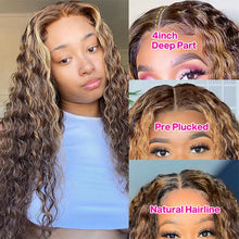 Load image into Gallery viewer, Highlight-Deep-Wave-Wigs-4x4-Lace-Closure-Wig-Honey-Blonde-Transparent-Lace-Wig-For-Black-Women