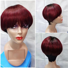 Load image into Gallery viewer, Pixie-Cut-Wig-Short-Bob-Wig-With-Bangs-Full-Machine-No-Lace-Wigs-Ombre-Burgundy-Wig-1B-99J