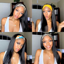 Load image into Gallery viewer, Straight-Hair-Headband-Wig-For-Black-Women-Glueless-Scarf-Remy-Human-Hair-Wigs-With-Free-Headbands