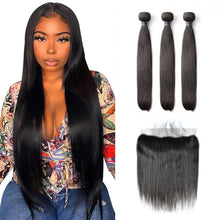 Load image into Gallery viewer, Straight-virgin-human-hair-bundles-with-frontal-unprocessed-human-hair-weaves-with-lace-frontal