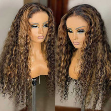 Load image into Gallery viewer, Transparent-Closure-Wig-Highlight-Deep-Wave-Wigs-4x4-Lace-Closure-Wig-Honey-Blonde-Wig