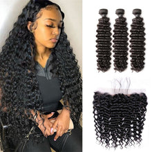 Load image into Gallery viewer, Deep-wave-curly-virgin-hair-bundles-with-frontal-cheap-brazilian-hair-lace-frontal